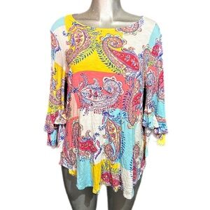 Ruby Rd Paisley Knit Soft Top Multicolor Flowy Bohemian Draped Medium Mismatched